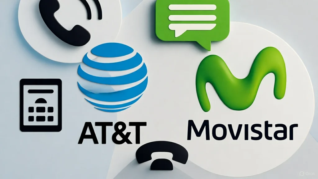 Portada de servicios de llamadas AT&T y Movistar
